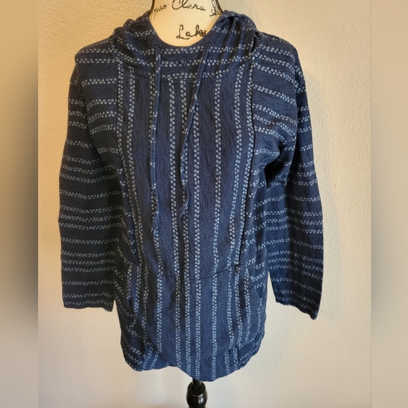 J. Jill Tops - J. Jill PureJill Indigo Blue Dot Stripe Hooded Lightweight Cotton Pullover Med.